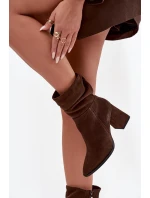 Kozačky z přírodního semiše zateplené na podpatku s vráskou Zazoo 4216 Čokoládové