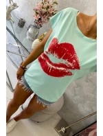 Mätová blúzka s potlačou pier