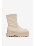 Botki Na Masywnej Platformie Eko Skórzane Beżowe Kylira