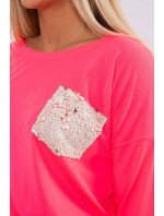 Šaty s flitrovým vreckom ružové neónové