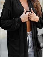 Dlhý dámsky oversize kardigán s vreckami, čierny, FashionStreet MY2583