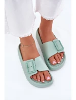 Klapki Damskie Piankowe Na Platformie Z Klamrą Zielone Viasara