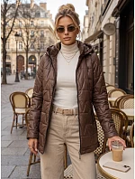 Dámska prešívaná bunda s odnímateľnou kapucňou, hnedá, FashionStreet TY5796 Dámska prešívaná bunda s odnímateľnou kapucňou, hnedá, FashionStreet TY5796