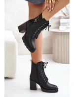 Ocieplane Botki Na Słupku Ze Złotym Detalem Czarne Ivarisse