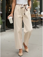 Dámske nohavice s vysokým pásom a šnurovaním béžová FashionStreet UY2900 Dámske nohavice s vysokým pásom a šnurovaním béžová FashionStreet UY2900