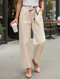 Dámske nohavice s vysokým pásom a šnurovaním béžová FashionStreet UY2900