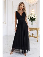 687-1 Elegantné maxi šaty s výstrihom do V a odhalenými chrbtom – čierne