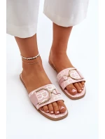 Błyszczące Klapki Damskie Z Ozdobą Różowe Taleci