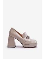 Półbuty Lakierowane Damskie Na Słupku Szare D&A MR38-906