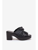 Klapki Damskie Na  Słupku Z Eko Skóry Czarne Kikilla