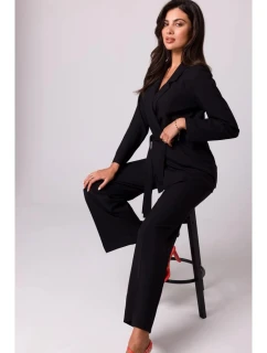 Dámske sako s opaskom na zaväzovanie B253 Black - BeWear