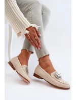Mokasyny Damskie Na Płaskim Obcasie Z Broszką Beżowe D&A MR38-676
