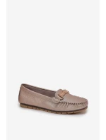 Brokatowe Płaskie Mokasyny Ze Skóry Naturalnej D&A LR51-546 Złote