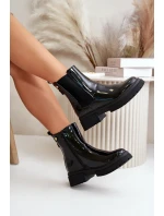 Lakierowane Botki Sztyblety Na Zamek Ocieplane Czarne Groesta