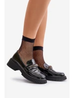 Damskie Lakierowane Mokasyny Loafersy Z Ozdobą D&A LZ42-030 Czarne