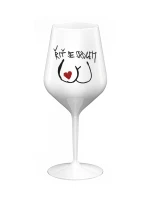 ŘIŤ SE SRDCEM - bílá nerozbitná sklenice na víno 470 ml