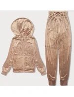 Dámska béžová velúrová súprava s kapucňou na zips (8C1176-159) Dámska béžová velúrová súprava s kapucňou na zips (8C1176-159)