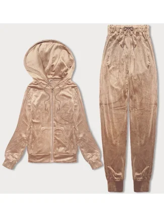 Dámska béžová velúrová súprava s kapucňou na zips (8C1176-159) Dámska béžová velúrová súprava s kapucňou na zips (8C1176-159)