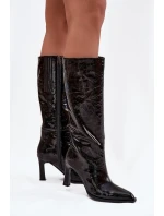 Skórzane Lakierowane Kozaki Damskie Na Obcasie Ocieplane D&A CR52-716 Czarne Skórzane Lakierowane Kozaki Damskie Na Obcasie Ocieplane D&A CR52-716 Czarne