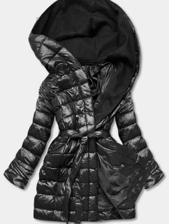 Prešívaná bunda s dvojitou kapucňou čierna (L22-9862-1)