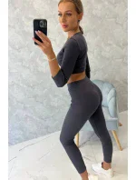 Pruhovaný set krátky top grafitový