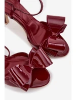 Lakierowane Sandały Na Szpilce Z Kokardą Bordowe Noliva