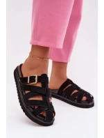 Dámské pantofle s pásky a zlatým sponou Černé Roselisse