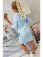 Šaty s kapucňou a vreckami modré