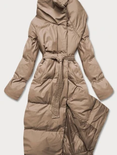 Dámska zimná obálková bunda v tmavobéžovej farbe (5m737-84)