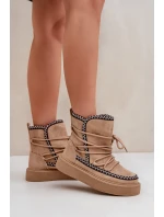 Śniegowce Damskie Z Haftem Na Platformie Brązowe Naleris