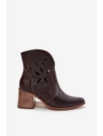 Botki Damskie Ażurowe Z Naturalnej Skóry Na Słupku Zazoo 3690 Czekoladowe Botki Damskie Ażurowe Z Naturalnej Skóry Na Słupku Zazoo 3690 Czekoladowe
