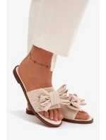 Dámské pantofle na ploché podešvi s mašlí Béžové Amivelle