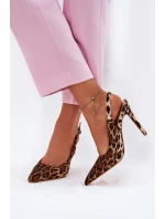 Zdobione Sandały Na Szpilce Panterka Brązowe Kemonia