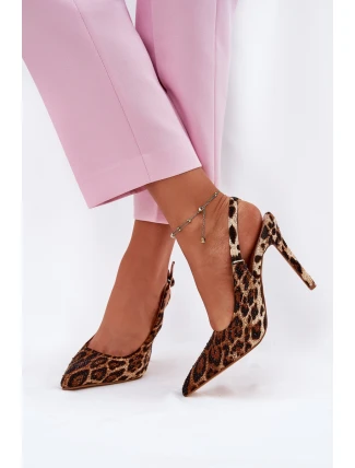 Zdobione Sandały Na Szpilce Panterka Brązowe Kemonia