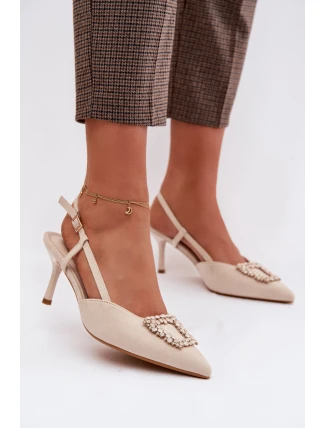 Dámské sandály na podpatku s ozdobou světle béžové Ismeria
