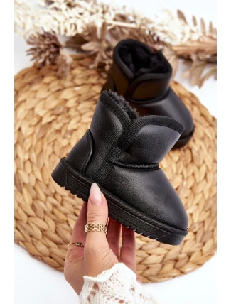 Eko Skórzane Śniegowce Dziecięce Czarne Husalta