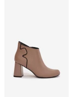 Skórzane Botki Ocieplane Na Słupku Beżowe Ivessara