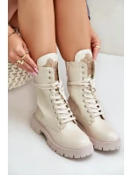 Lakovaná zateplená členková obuv Workery s dekoráciou Beige Kelilea Lakovaná zateplená členková obuv Workery s dekoráciou Beige Kelilea