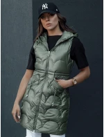Dámska prešívaná vesta s kapucňou dlhá CHARMVEST zelená FashionStreet TY4453