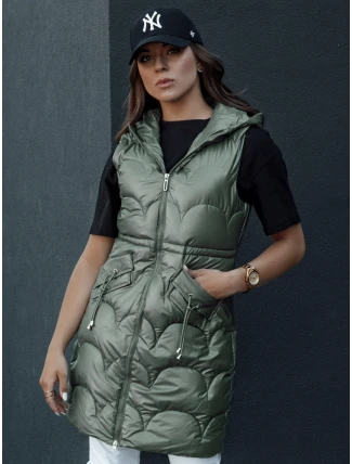 Dámska prešívaná vesta s kapucňou dlhá CHARMVEST zelená FashionStreet TY4453
