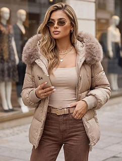 Dámska zimná prešívaná bunda s kapucňou, béžová, FashionStreet TY6005