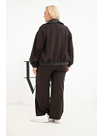 Dámska súprava Plus Size s mikinou na zips a širokými nohavicami, hnedá Dámska súprava Plus Size s mikinou na zips a širokými nohavicami, hnedá