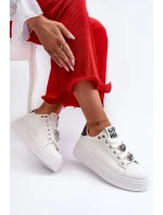 Damskie Sneakersy Na Platformie Z Przypinkami Sercami Białe Azamia