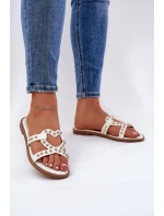 Zdobione Płaskie Klapki Damskie Białe Adivrae