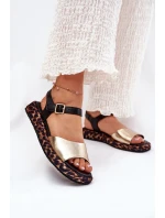 Sandały Skórzane Damskie Na Platformie Z Panterką S.Barski JC51-347 Złote