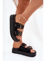 Dámske papuče so zlatými prackami na platforme Black Virvania