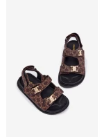 Dziecięce Sandałki Na Rzepy Ze Złotymi Detalami Brązowe Cavina