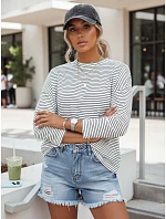Dámska pruhovaná oversize mikina PEILLE white FashionStreet RY2364 Dámska pruhovaná oversize mikina PEILLE white FashionStreet RY2364