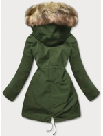Teplá dámska zimná bunda khaki-ecru (w629)
