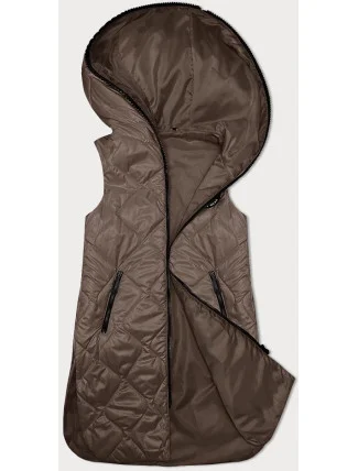 Tmavobéžová dámska vesta s ozdobným prešívaním (B8230-12) Tmavobéžová dámska vesta s ozdobným prešívaním (B8230-12)